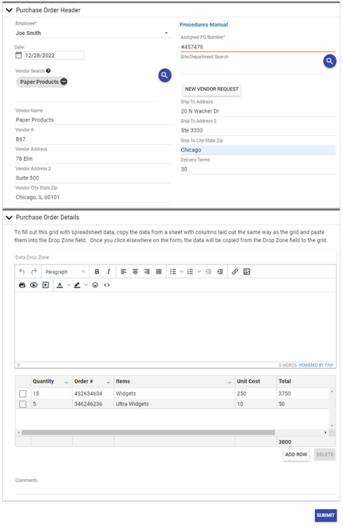 purchase order form